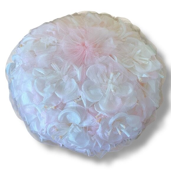 Vintage 1960s Womens Pink Floral Millinery Dress Hat Easter Bonnet Derby Party - Picture 6 of 10